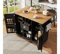 boorbin Isla de cocina, carrito de comedor con encimera, armario buffet, carrito de comedor con vetas de madera, toallero lateral, estante para vino, con ruedas (negro-2)