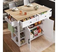 boorbin Isla de cocina con divisores extraíbles, carrito de comedor con encimera, armario buffet, carrito de comedor con vetas de madera, toallero con ruedas en ambos lados (blanco)