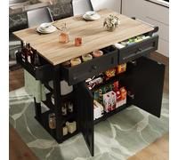 boorbin Isla de cocina con divisores extraíbles, carrito de comedor con encimera, armario buffet, carrito de comedor con vetas de madera, toallero con ruedas en ambos lados (negro)