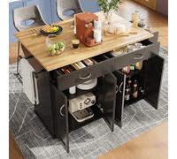 boorbin Isla de cocina moderna, armario de cocina, armario buffet, carro comedor con vetas de madera, armario buffet, mesa de comedor multifuncional con espacio de almacenamiento (negro, 106 × 50 ×