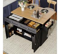 boorbin Isla de cocina moderna, armario de cocina, armario buffet, carro comedor con vetas de madera, mesa de comedor multifuncional con espacio de almacenamiento, carrito comedor con estantes para