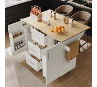 boorbin Isla de cocina, separadores extraíbles, ruedas extraíbles como armarios de cocina, carrito de comedor con encimera, armario buffet, toallero lateral con ruedas (blanco)