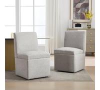 boorbin Juego de 2 sillas de comedor acolchadas, giratorias, sillas de cocina, ruedas y almacenamiento, cómodas sillas de ruedas modernas, color blanco para salón, silla sin brazos, de tela (gris