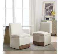boorbin Juego de 2 sillas de comedor acolchadas, giratorias, sillas de cocina, ruedas y almacenamiento, cómodas sillas de ruedas modernas, color blanco para salón, silla sin brazos, de tela (beige)