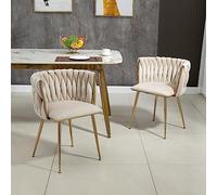 boorbin Juego de 2 sillas de comedor de terciopelo de lujo con patas de metal doradas, diseño elegante tejido a mano y cojines suaves para comedor, sala de estar y dormitorio (marfil-2)