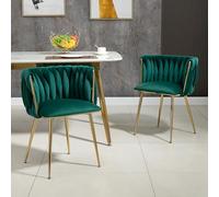 boorbin Juego de 2 sillas de comedor de terciopelo de lujo con patas de metal doradas, diseño elegante tejido a mano y cojines suaves para comedor, sala de estar y dormitorio (verde esmeralda)
