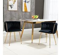 boorbin Juego de 2 sillas de comedor de terciopelo de lujo con patas de metal doradas, diseño elegante tejido a mano y cojines suaves para comedor, sala de estar y dormitorio (negro)
