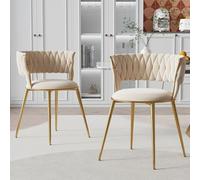 boorbin Juego de 2 sillas de comedor de terciopelo suave, acolchado suave y cómodo para sala de estar, sala de maquillaje/dormitorio, respaldo moderno en forma de dedo con reposabrazos (marfil-1)
