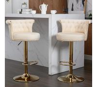 boorbin Juego de 2 sillas giratorias de bar ajustables con altura y reposapiés para cocina, comedor, 2 unidades, oficina, salón, bar, cena, fiesta, reunión (beige)