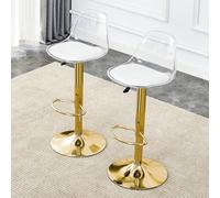 boorbin Juego de 2 taburetes de bar ajustables en altura, respaldo transparente + patas de metal, altura ajustable de 82 - 104 cm, asiento giratorio 360° (dorado)