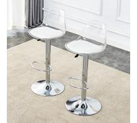 boorbin Juego de 2 taburetes de bar ajustables en altura, respaldo transparente + patas de metal, altura regulable de 82 a 104 cm, asiento giratorio 360° (plata)