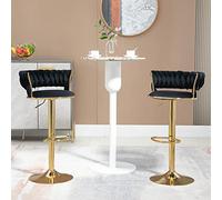 boorbin Juego de 2 taburetes de bar giratorios de terciopelo 360°, respaldo hecho a mano, con un botón, taburete de bar de altura ajustable, muy suave y acolchada, silla de comedor de cocina, isla de