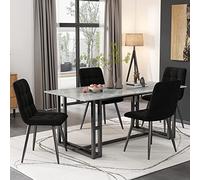 boorbin Juego de 4 sillas de comedor tapizadas con respaldo, asiento de terciopelo, estructura de metal (negro)