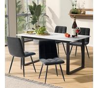 boorbin Juego de comedor (140/180 × 80 × 75 cm, mesa de comedor con 4 sillas), moderno juego de mesa de cocina, silla de comedor de terciopelo gris, tablero de fibra de densidad media en blanco, patas