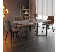 boorbin Juego de comedor (5 piezas, mesa de comedor con 4 sillas, moderno juego de mesa de cocina de 140 x 80 cm, patas de metal negro, tablero de fibra de densidad media en gris, sillas de comedor de