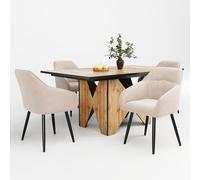 boorbin Juego de mesa de comedor (5 piezas) de 138,5 x 80 cm y 4 sillas de comedor moderno con diseño de vetas de madera, mesa de comedor y sala de estar, sillas de comedor de terciopelo con patas de