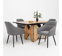 boorbin Juego de mesa de comedor (5 piezas) de 138,5 x 80 cm y 4 sillas de comedor moderno con diseño de vetas de madera, mesa de comedor y sala de estar, sillas de comedor de terciopelo con patas de