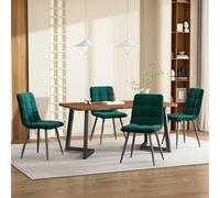 boorbin Juego de mesa de comedor de 117 cm con 4 sillas, mesa de comedor rectangular moderna de cocina, silla de comedor de terciopelo (verde+nogal+negro, 117 x 68 x 75+44 x 41 x 86 cm)