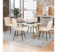 boorbin Juego de mesa de comedor de 117 cm con 4 sillas, mesa de comedor rectangular moderna, silla de comedor de terciopelo beige, patas de mesa de metal (blanco+dorado+beige)