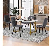 boorbin Juego de mesa de comedor de 117cm con 4 sillas, mesa de comedor rectangular moderna de cocina, silla de comedor de lino gris oscuro,Patas de mesa doradas