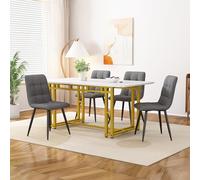 boorbin Juego de mesa de comedor dorada de 120 x 70 cm con juego de 4 sillas, moderno juego de mesa de comedor de cocina, silla de comedor de lino gris oscuro, mesa de patas de hierro dorado