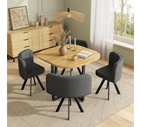 boorbin Juego de mesa de comedor y silla para 4 personas, compuesto por una mesa de comedor (85 x 85 cm) y cuatro sillas revestidas de lino, adecuado para cocina y comedor (mesa de roble + sillas gris