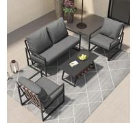boorbin Juego de muebles de jardín para 4 personas, con sofá, mesa de café y cojín, funda de tela extraíble y lavable, color negro