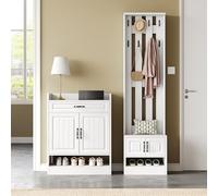 boorbin Juego de perchero de pared; juego de perchero con zapatero y zapatero, 8 ganchos, 4 puertas, 1 cajón, muebles de pasillo blanco (125 x 36 x 190 cm)