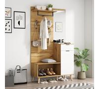 boorbin Juego de perchero multifuncional de madera con espejo, zapatero, cajón, estantería y gancho para ropa, con bisagras hidráulicas y práctico espacio de almacenamiento (104 x 37 x 190 cm)