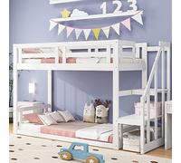 boorbin Litera baja con escalera de seguridad, estructura de madera maciza con somier (90 x 200 cm, blanco)