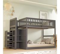 boorbin Litera baja de 140 x 200 cm, con compartimento de almacenamiento, diseño de valla, cama de madera (gris)