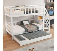 boorbin Litera con cama abatible, cuna con armario y pasamanos, con barrera anticaídas en todos los lados, pino y MDF, color blanco, 90 x 200/190 cm