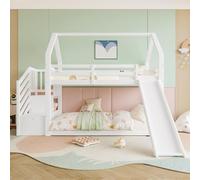 boorbin Litera con escalera de almacenamiento y tobogán, cama de casa (sin colchón), cuna con barandilla, adecuada para niños, adolescentes (blanco, 90 x 200 cm)