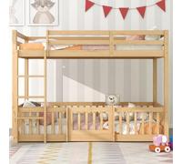 boorbin Litera con escalera en ángulo recto, cama con vallas y puertas, cuna con protección contra caídas y rejilla, madera maciza, 200 x 90 cm (natural)