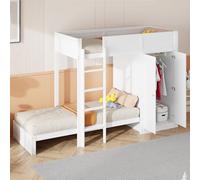 boorbin Litera con escalera vertical de seguridad, armario, diseño de valla alta, somier, cuna, litera, 90 x 200 cm (blanco)