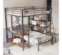 boorbin Litera con estructura de metal, cama alta multifunción, con varios compartimentos (negro, 140 x 200 cm)