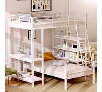 boorbin Litera con estructura de metal, cama alta multifunción, con varios estantes, color blanco, 90 x 200 cm