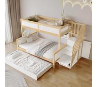 boorbin Litera, cuna, con protección contra caídas y rejilla, diseñada con tres posiciones de cama, con cama plegable, con armario, escalera esquinera, 90 x 200 y 90 x 190 y 120 x 200 cm (blanco y