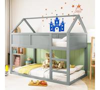 boorbin Litera de 90 x 200 cm, cama individual baja, cama alta con escalera, marco de madera maciza (gris)
