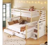 boorbin Litera de 90 x 200 cm con cajones, espacio de almacenamiento, multifuncional, para adolescentes, niños y adultos (blanco y natural)