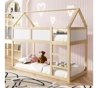 boorbin Litera de cama infantil, litera baja, cama individual con escalera, marco de madera maciza, 90 x 200 cm (color madera)