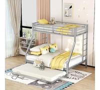 boorbin Litera de metal con cama extensible, con escalera en ambos lados para niños, adolescentes, adultos, fácil de montar, 90 (140) x 200 cm (plata)
