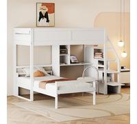 boorbin Litera, escalera de seguridad con compartimento de almacenamiento oculto, compartimento de almacenamiento para escritorio, diseño de valla alta, cama juvenil, somier de láminas, cama de pino,