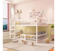 boorbin Litera infantil de 140 x 200 cm, con escalera, diseño de loft, marco de madera maciza, color blanco
