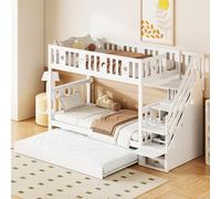 boorbin Litera infantil de 90 x 200 cm, litera de madera maciza, cama nido de 90 x 190 cm, con escalera de seguridad, escalera, somier (blanco -2)