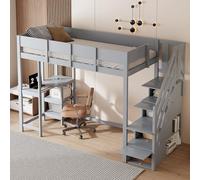 boorbin Litera multifuncional con espacio de almacenamiento, 90 x 200 cm, estructura de madera de pino maciza con somier, cama para niños y adolescentes (gris)