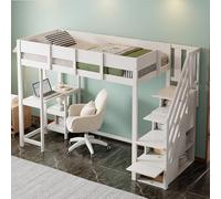 boorbin Litera multifuncional con espacio de almacenamiento, 90 x 200 cm, estructura de madera de pino maciza con somier, cama para niños y jóvenes (blanco)