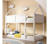 boorbin Litera para cama infantil, litera baja, cama individual con escalera, marco de madera maciza, 90 x 200 cm (blanco)