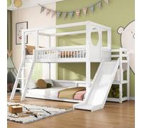 boorbin Litera para niños, cama doble, cama infantil multifuncional, con estantes, con tobogán, sin colchón, blanco, 90 x 200 cm (247 x 150 x 170 cm)