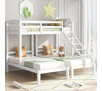 boorbin Litera triple con escalera lateral para niños y jóvenes (90 x 200 cm, blanco)